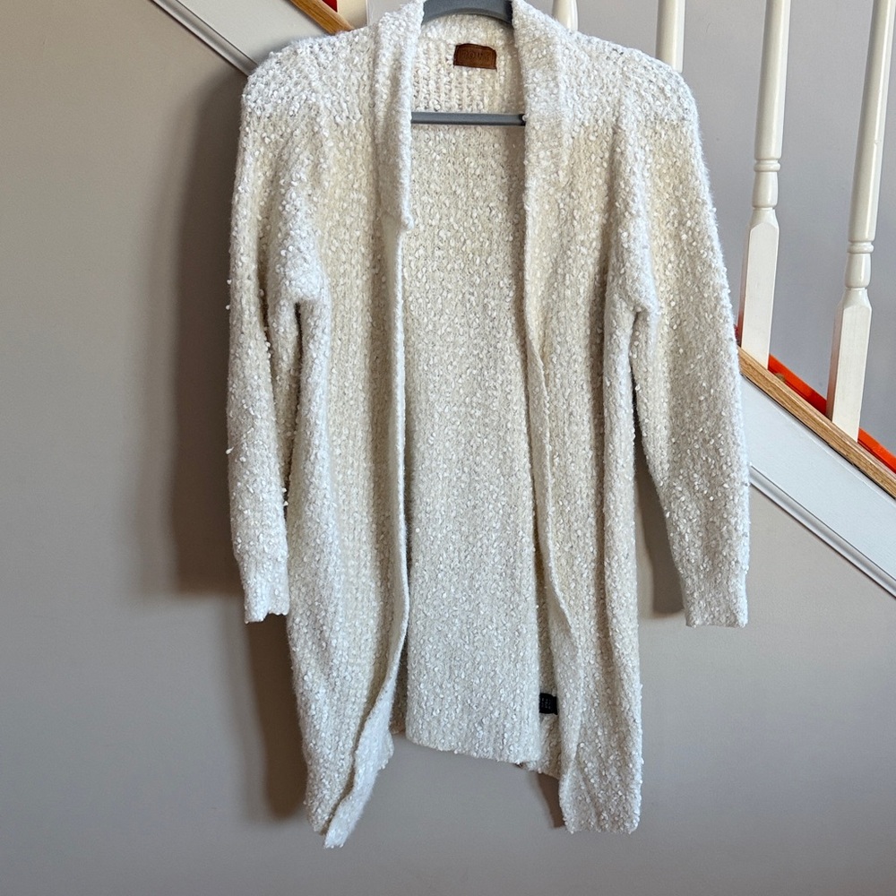 POL Cream Textured Open-Front Cardigan
